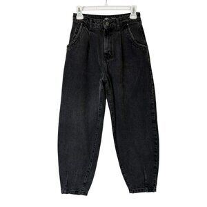 Zara Balloon Fit Barrel Leg Jeans Women’s Size 2 Black High Rise Ankle Baggy